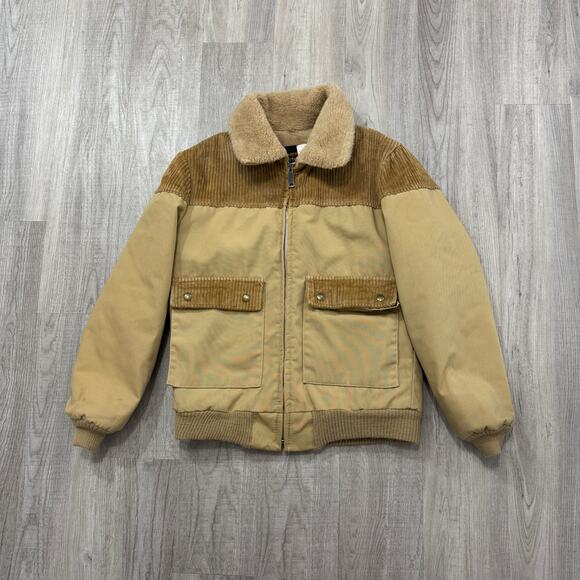 Vintage Sovereign Sportswear Jacket Men's Small Tan Fur Lined Bomber Army Flight - Picture 1 of 7